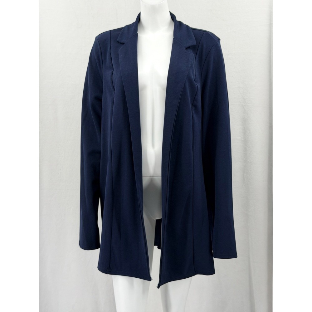 Long Tall Sally Blazer Women US 14 Navy Open Front Stretch Jacket Staple Comfort